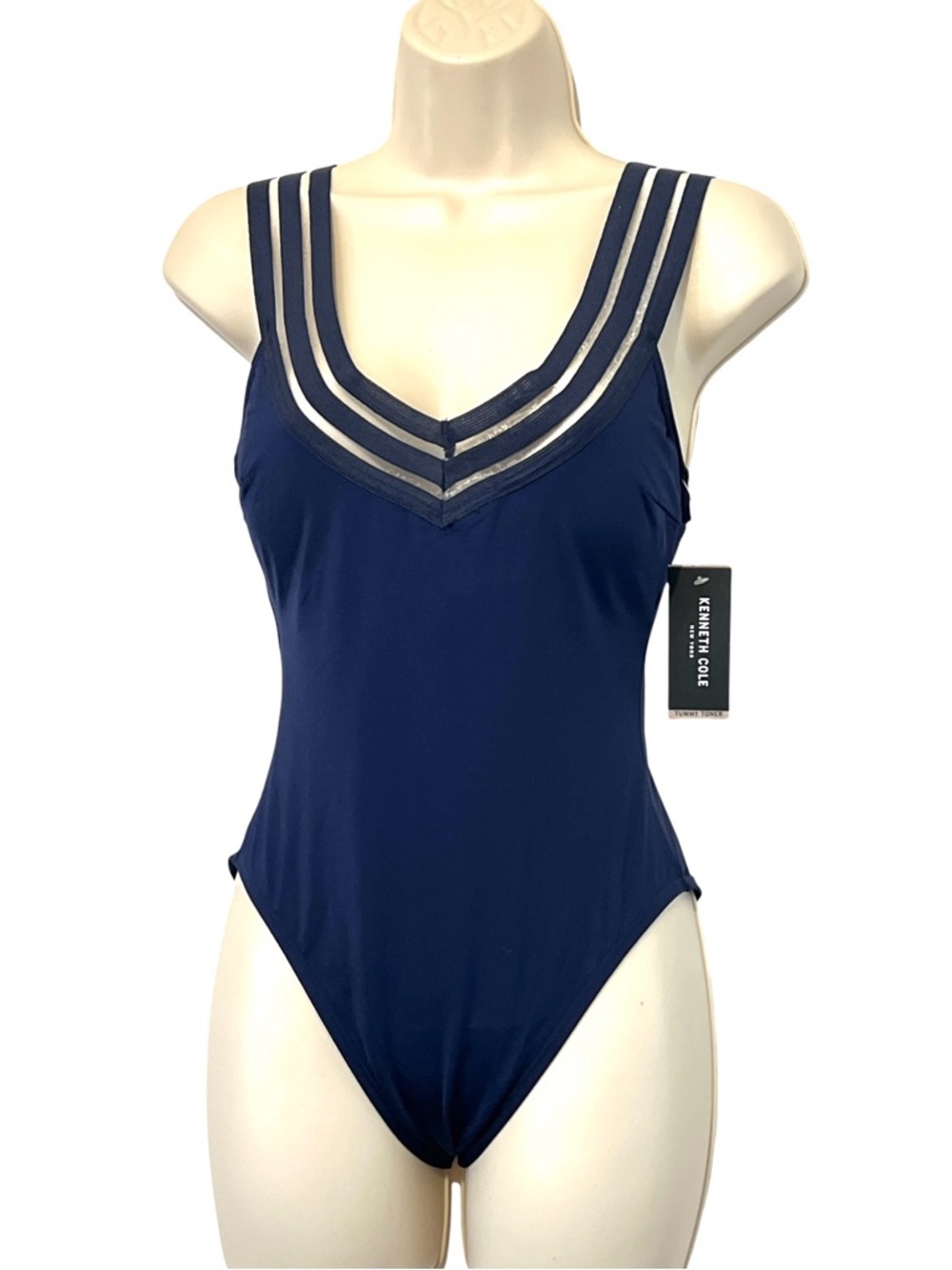 Kenneth Cole "Stompin' In My Stilettos" One Piece Swimsuit, Navy Blue, Sz Small